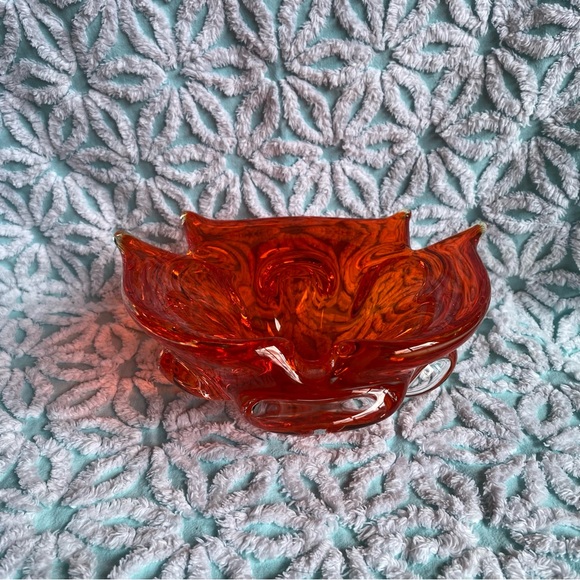 Vintage Art glass chalet style candy bowl dish orange MCM decor - Picture 6 of 6